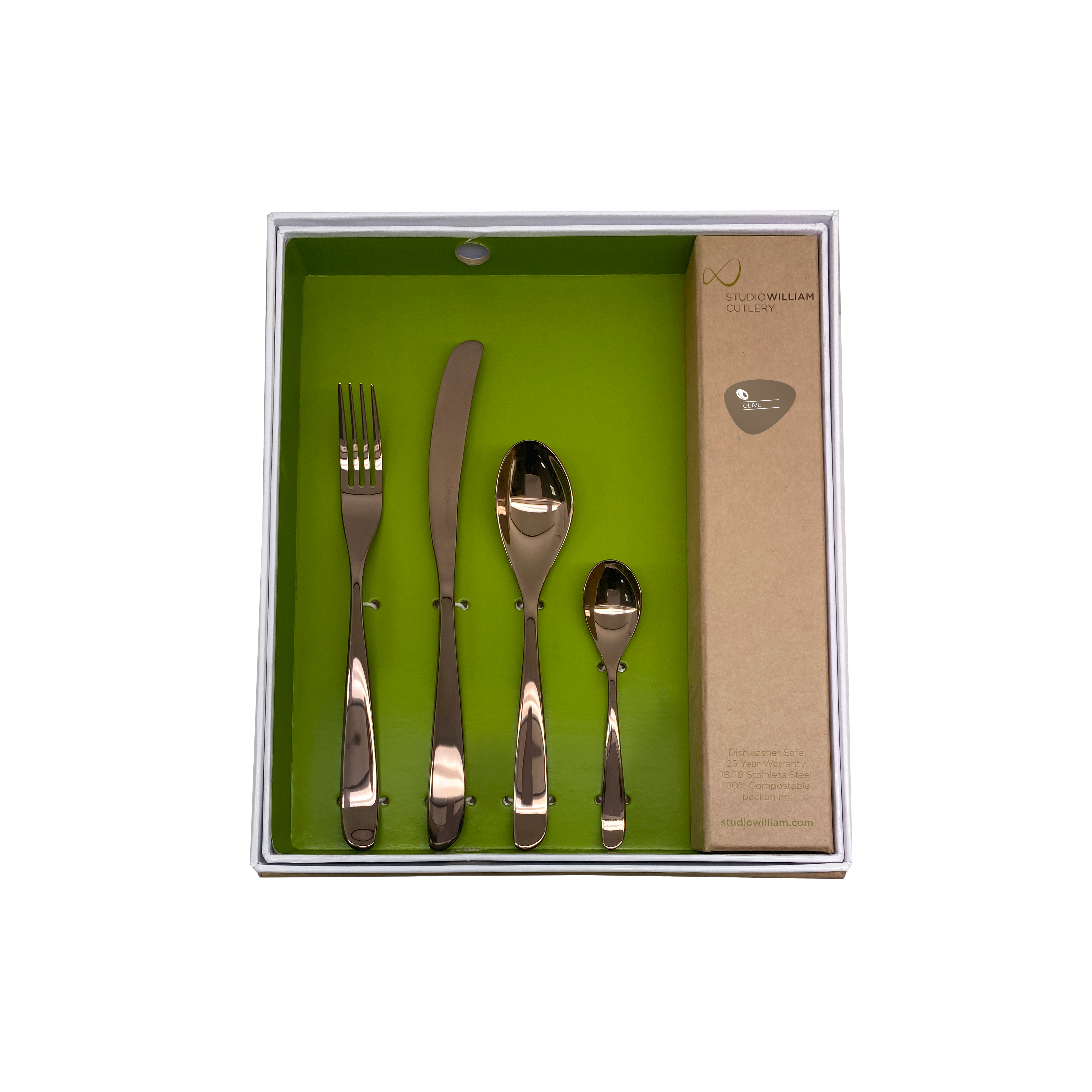 Olive Chocolate Mirror 24 Piece Cutlery Set - Image 2